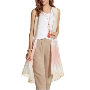Chico’s | Sunset Ombre Dip Dye Open Crinkled Tunic Vest Kimono